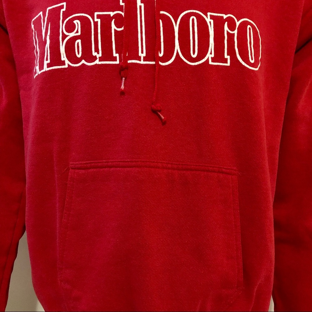 Vintage 90s Marlboro Hooded Red Sweatshirt Hoodie - Picture 5 of 8